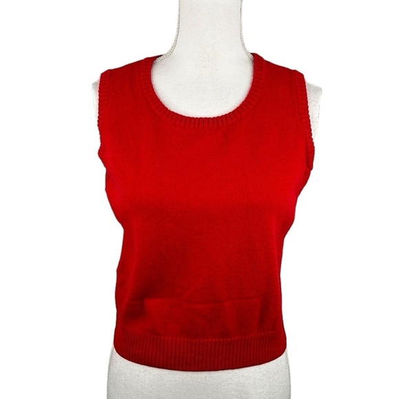 St. John Red Classic Knit Wool Blend Cropped Sweater Top Size Medium - Picture 1 of 7